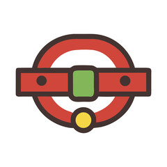 Santa's Belt with Green Buckle and Yellow Bell, Vector Icon
