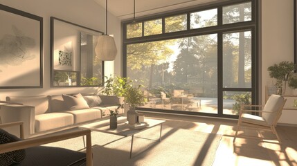 Sunlit Modern Living Room with Garden View