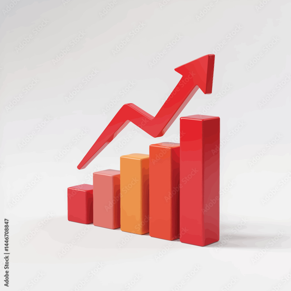 Poster 3d render of ascending bar graph showing growth and success