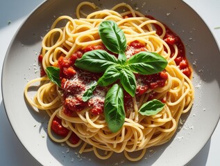 Mouthwatering 8K Macro Shot of Fresh Pasta with Rich Tomato Sauce & Basil – Steaming, Glistening Al Dente Perfection on White
