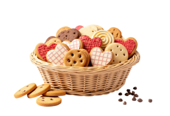 Cookie Basket, Heart Icing, Chocolate Chips, Transparent Background