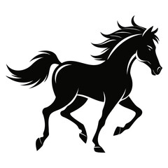 Minimalist horse in full gallop silhouette vector isolated on transparent background