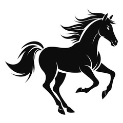 Minimalist horse in full gallop silhouette vector isolated on transparent background