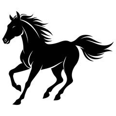 Dynamic horse silhouette in full gallop on transparent background