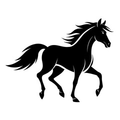 Dynamic horse silhouette in full gallop on transparent background