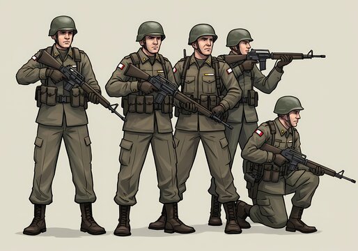 Five Polish Soldiers in Combat Gear, Ready for Action