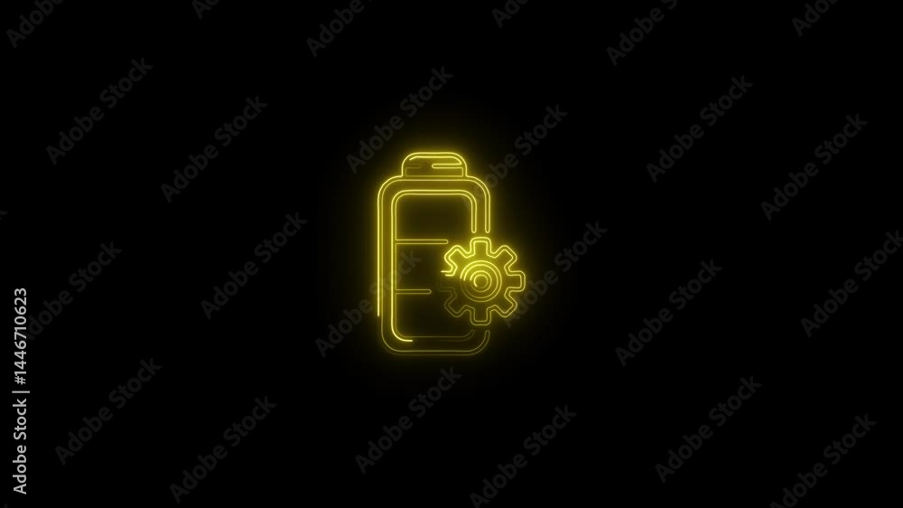 Poster Battery configuration neon style animated icon on black background electrical energy power indicator and settings symbol futuristic tech