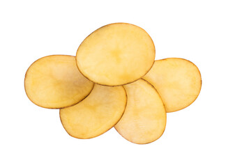 top view of slice potato on white background isolated