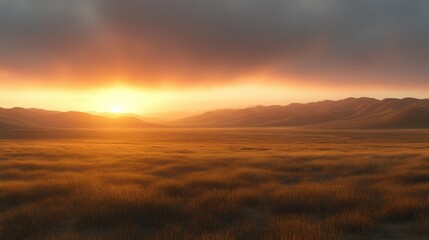 Fototapeta premium Golden Sunrise Over a Vast Prairie