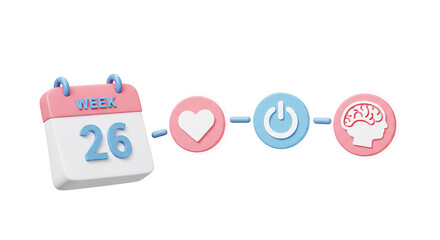 Fototapeta premium Calendar showing week 26 connecting love, power and brain, starting a new project