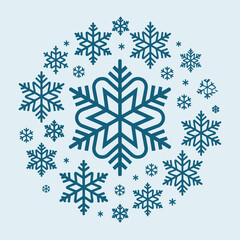 Dark Blue Snowflake Circle Winter Holiday Design