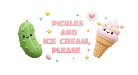 Naklejka premium Pickles and ice cream, please, kawaii food combination craving during pregnancy