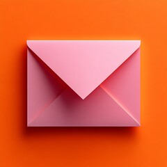 A Pink Envelope Laying Flat on a Bright Orange Background