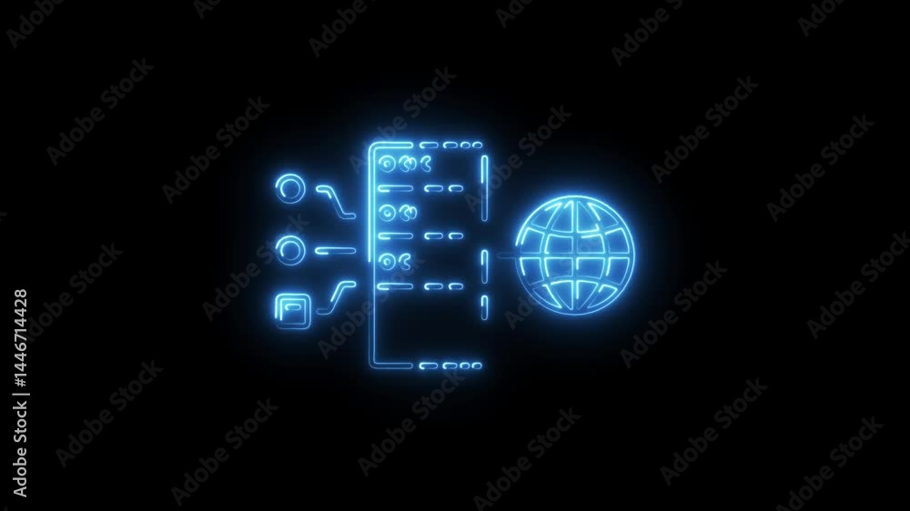 Poster neon style global network connection concept animation on black background
