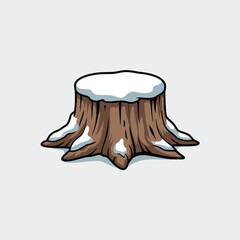 Cartoon Tree Stump Covered in Winter Snow