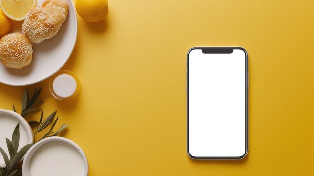 Mockup of a mobile food business social media promotion post, square Instagram layout, blank placeholders for text and food images, minimal clean layout, white and yellow color scheme