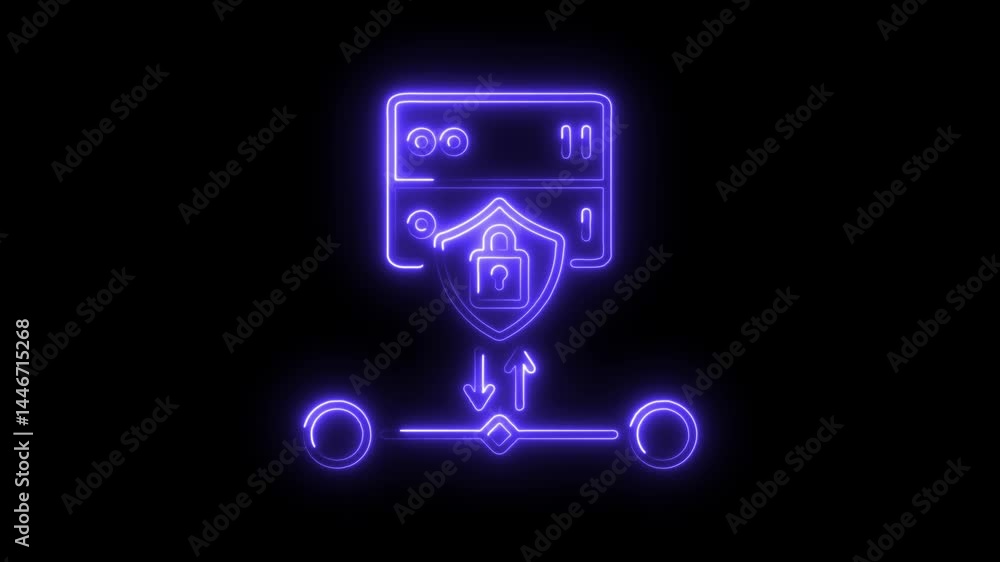 Poster secure server data transmission neon style animated icon video
