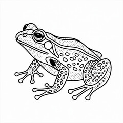 ‎A black and white frog line art of a coloring page white background