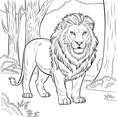 lion on a white background coloring page 
