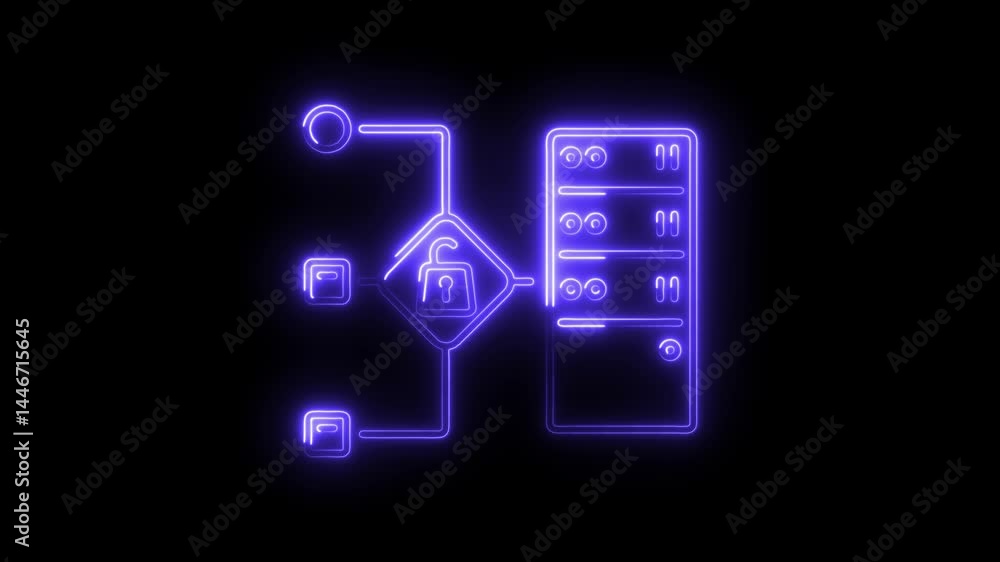 Aufkleber neon style data security flowchart with unlock server visualisation