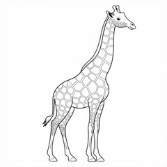 ‎A black and white giraffe line art of a coloring page white background