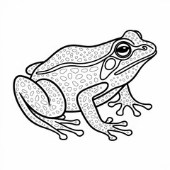 ‎A black and white frog line art of a coloring page white background