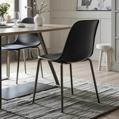 Minimalist style dining chair, simple shape, plastic or metal material, dining table