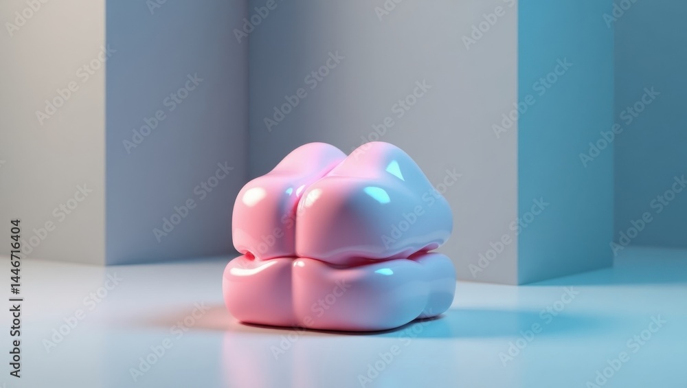 Poster jawline gum. glossy pink abstract shape with smooth curves and reflections, futuristic design object