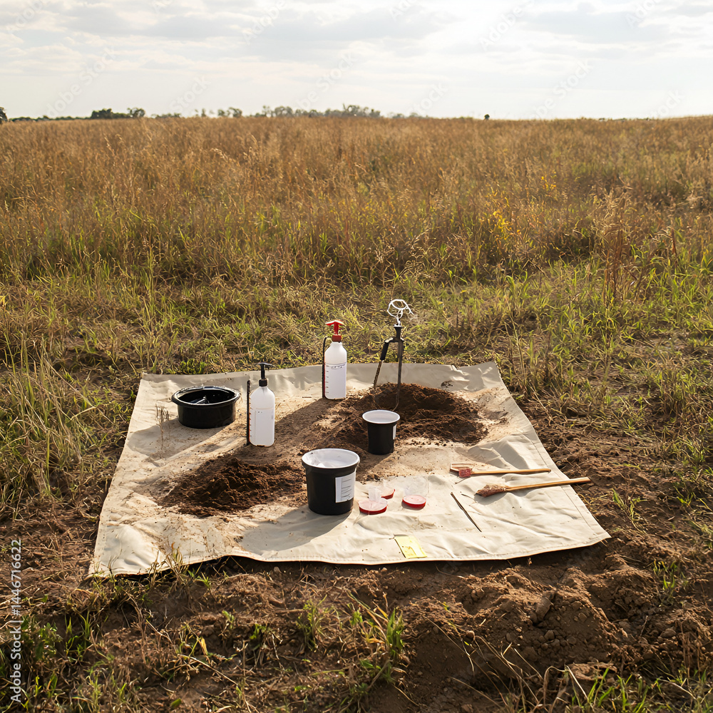 Poster savanna soil testing process field mat sampling station analytical study open environment scientific
