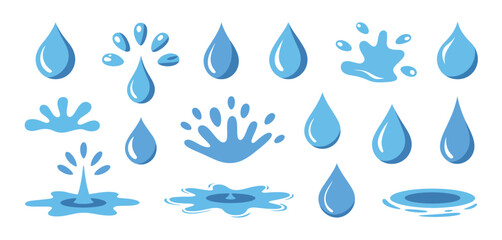 Water Drop Icons Collection Splashes, Drips, and Puddles