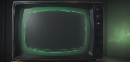 Close-up of vintage CRT TV screen displaying static  Greenish glow, visible scan lines ,  crt monitor,  monitor,  scan lines