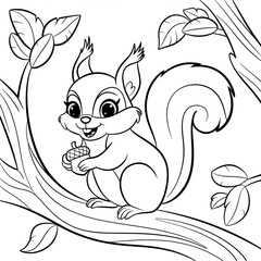 squirrel with acorn coloring page  line art 