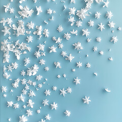 Scattered snowflakes winter wonderland digital art icy blue background aesthetic view nature's beauty