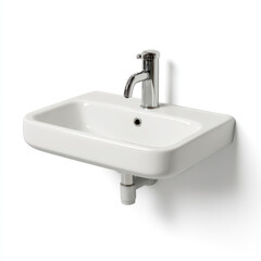 Fototapeta premium Modern white wall mounted ceramic sink