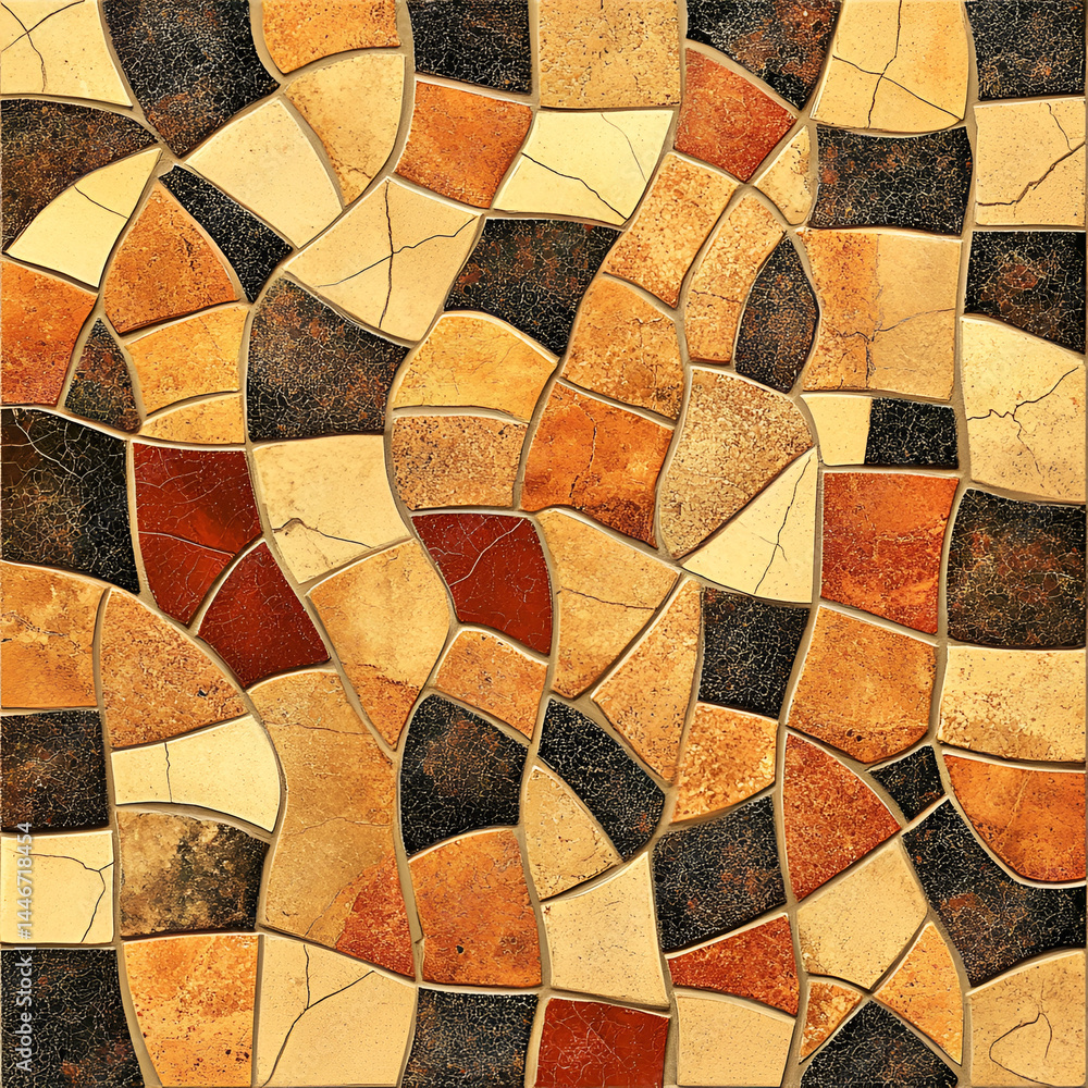 Poster designing earth-toned mosaic tiles interior spaces background style artistic environment close-up vi