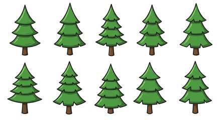 Obraz premium Ten Cartoon Evergreen Trees: A Simple, Cheerful Illustration