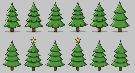 Obraz premium Charming Cartoon Christmas Trees: A Festive Green Collection