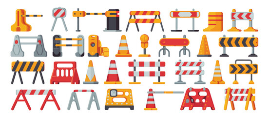 Construction Site Safety Barriers and Traffic Cones Illustrations