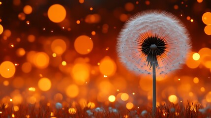 Dandelion in Orange Bokeh Background