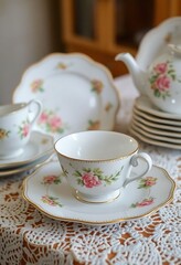 Fototapeta premium table topped with plates and cups and saucers