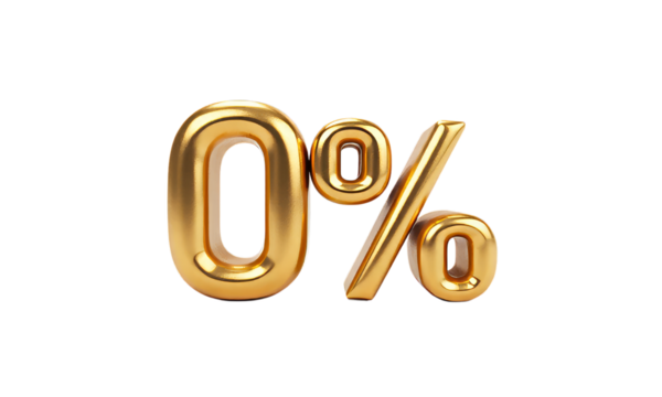 Golden 0 Percent Sign - Sale, Discount, Transparent Background