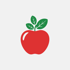 Simple Red Apple with Green Leaves Icon Illustration