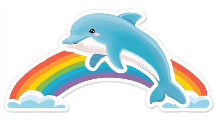Obraz premium Cheerful Dolphin with Rainbow