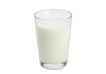 Glass of milk with spiral straw, condensation droplets, and shadow, isolated on transparent background.