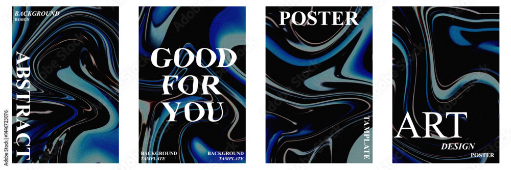 Poster abstract poster set with wavy and textured grain effect. modern minimal design for creative backgrou
