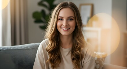 Radiant Young Woman Smiling, Portrait Photography, Natural Beauty, Happy Expression, Indoor Setting