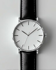 backup mockup isolated in white A minimalist wristwatch with a sleek design, featuring a white face and black leather strap, perfect for stylish timekeeping.