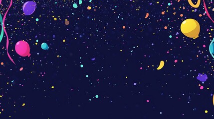 Festive confetti, balloons, ribbons