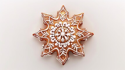 A gingerbread cookie presented in isolation on a spotless white background, clearly revealing the unique shape and charming details of this delicious treat. The cookie's distinct gingerbread aroma see