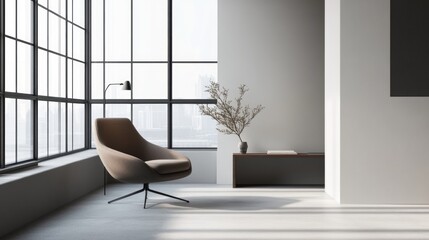 Serene Minimalist Living Room with City View